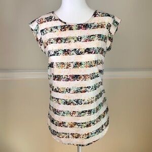 THE LIMITED Stripe Floral Short Sleeve Blouse XS